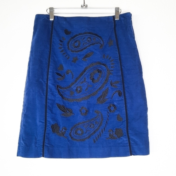 Boden Blue Velvet Embroidered Skirt 8L - Picture 1 of 4
